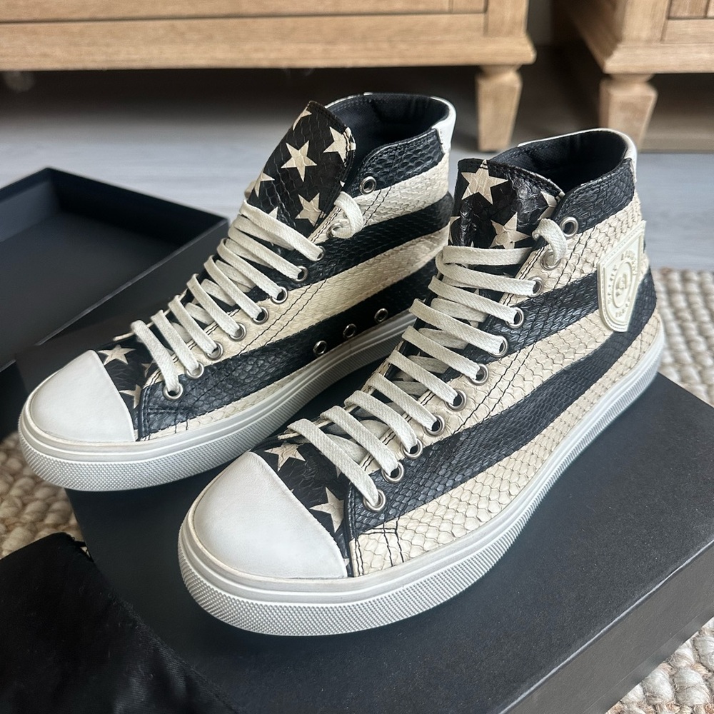 Saint Laurent Monochrome Python Cap Toe High-Top Sneakers